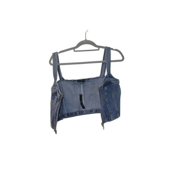 NWT bebe Multi Seam Zip Front Denim Bustier Top Size Large MSRP $98 New - Picture 9 of 11